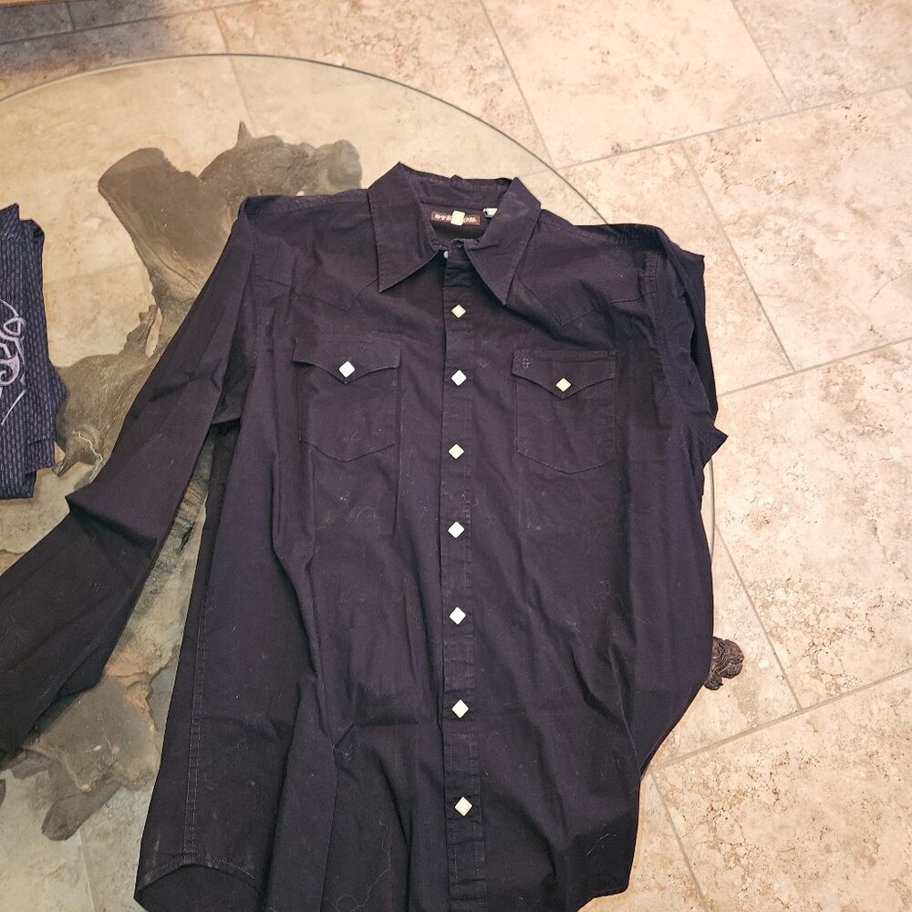 Stetson XL Snap Button Down Long Sleeve Black